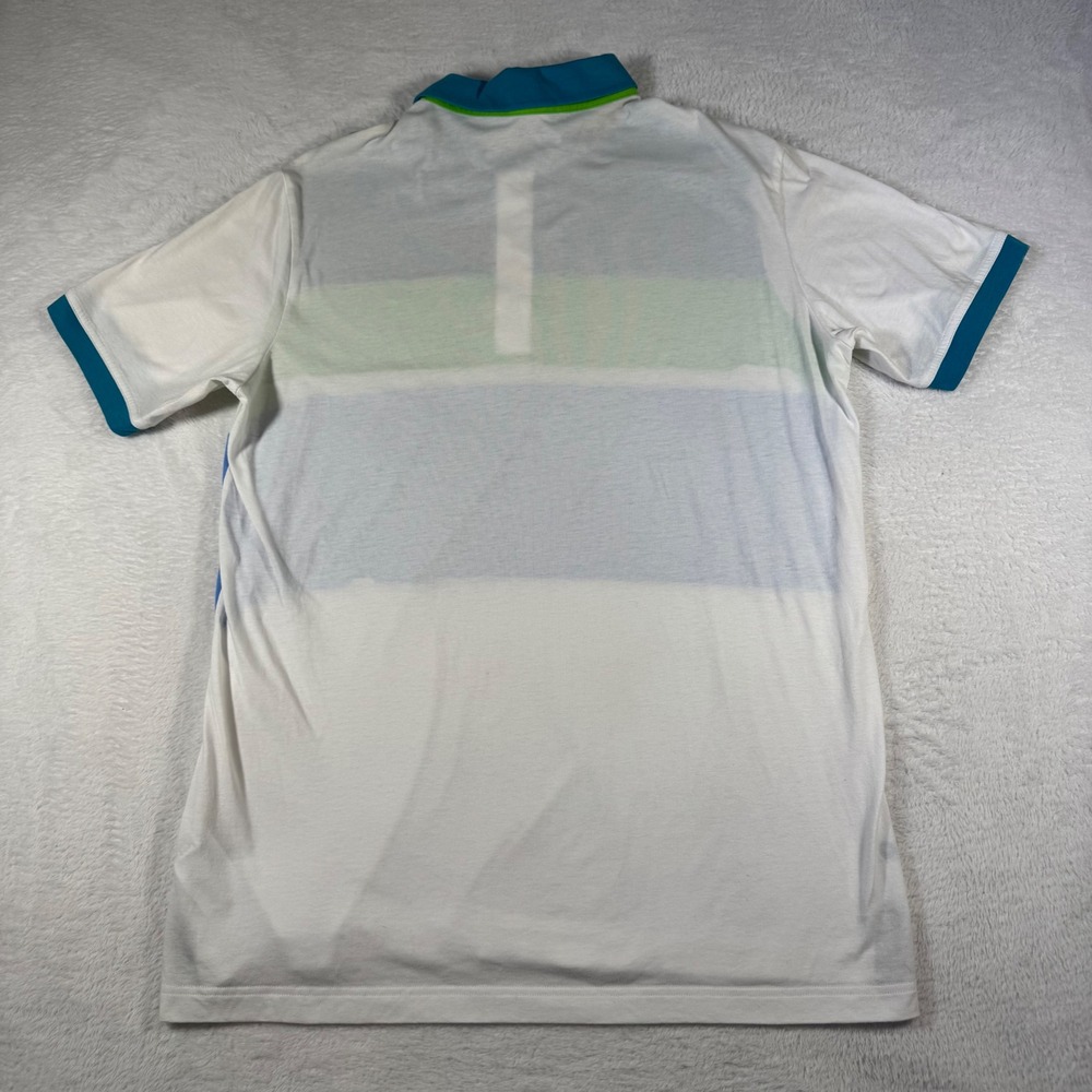 Adidas Golf Polo Shirt Mens Large White Teal Blue Green Excellent Colorblock - Picture 11 of 14